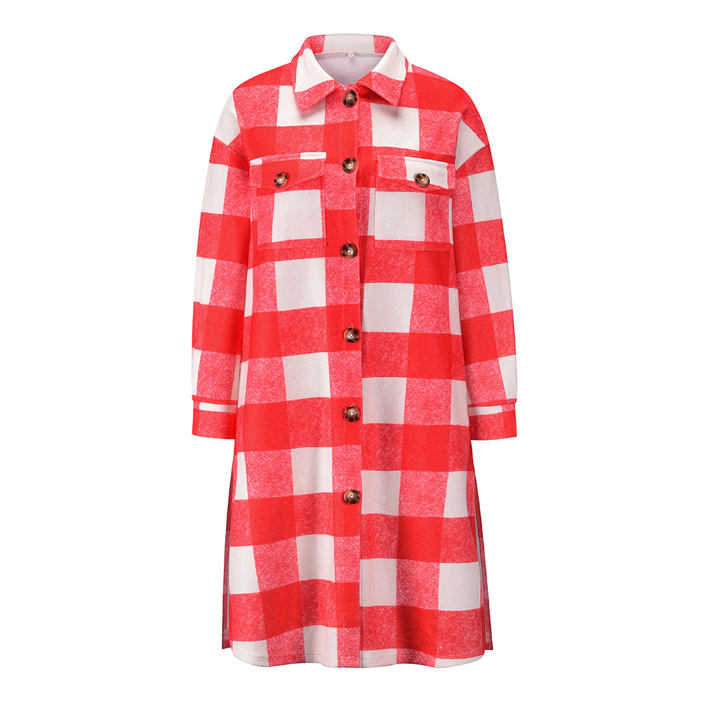 Ladies Plaid Woolen Long Coat Jacket