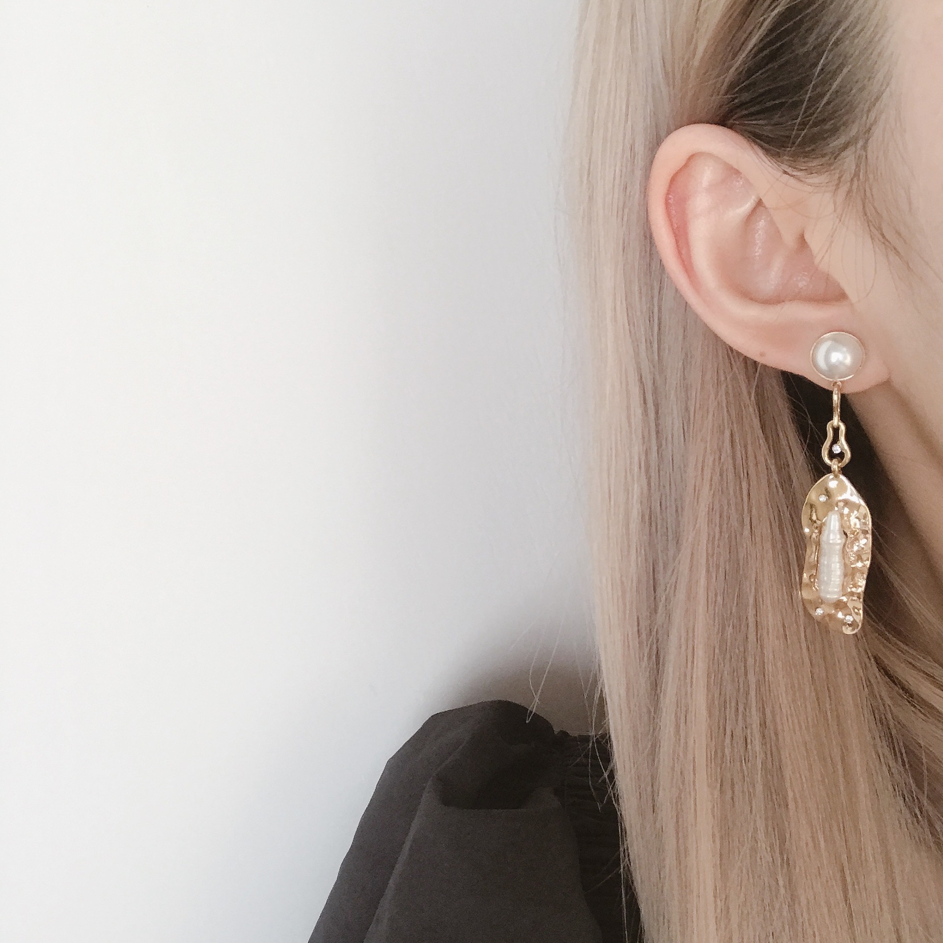 S925 Silver Needle Plated Real Gold Baroque Freshwater Pearl Earrings