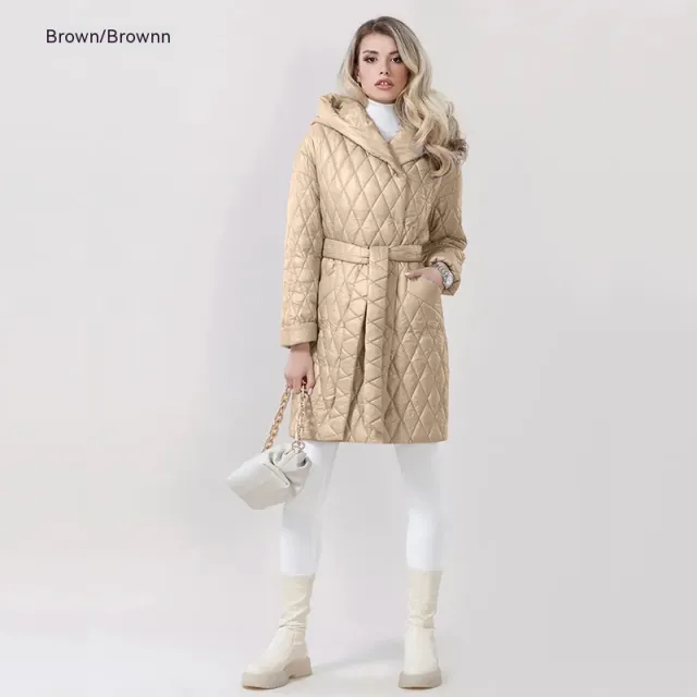 Fashion Woman Cotton Dress Coat Solid Color Hooded Warm Jacket Coffee - Shop at LoveMi