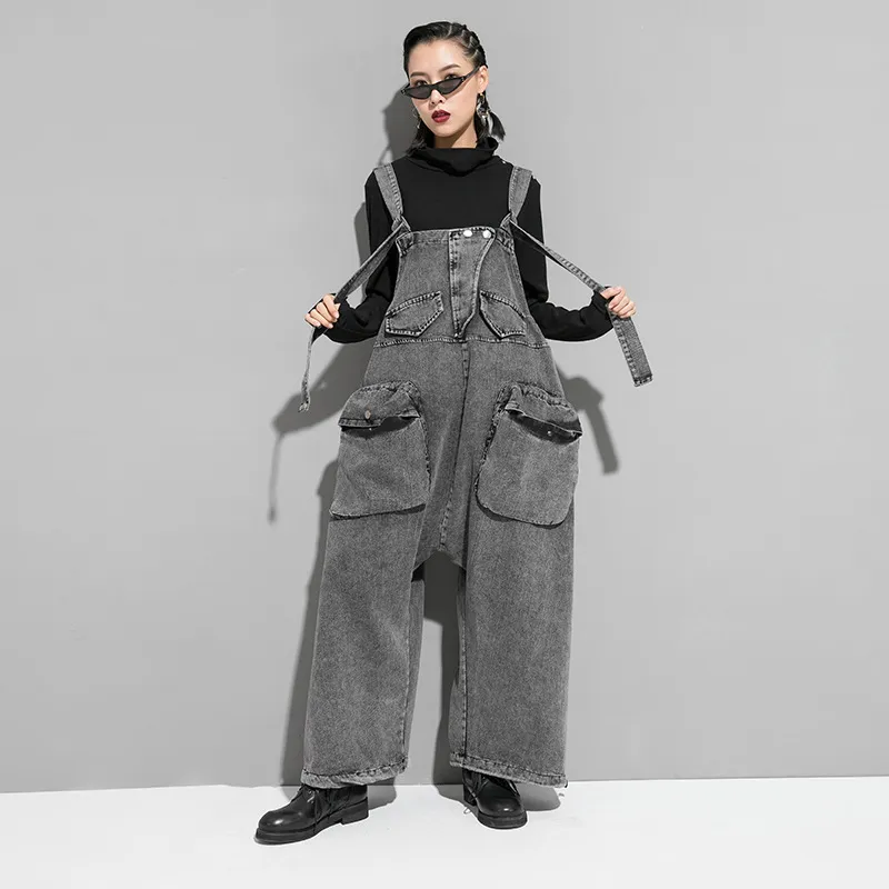Plus Size Trendy Brand Denim Overalls Overalls - Black
