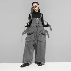 Plus Size Trendy Brand Denim Overalls Overalls - Black - View 1