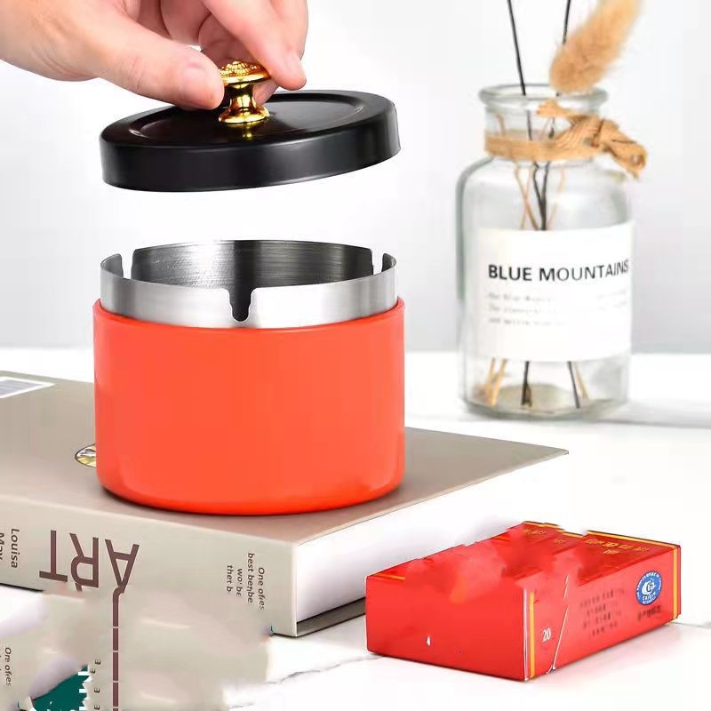 Stainless Steel Ashtray With Lid For Household Use