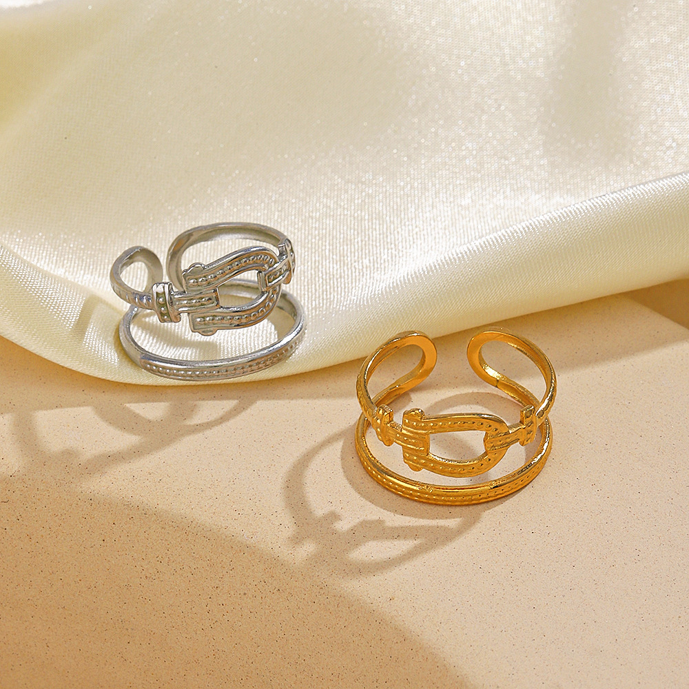 Temperament Wild Gold Plated Double Stainless Steel Geometric Ring