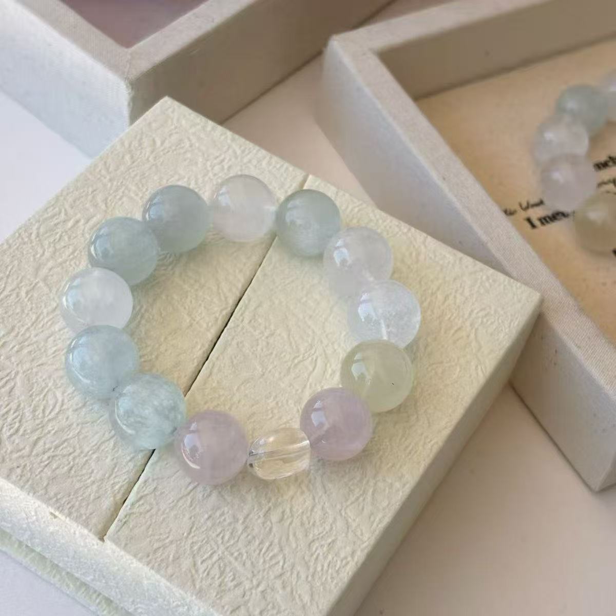 Brățară naturală din cuarț transparent Aquamarine Rose Quartz Two Tone Beaded Chain Element de apă Bijuterii energetice pentru femei
