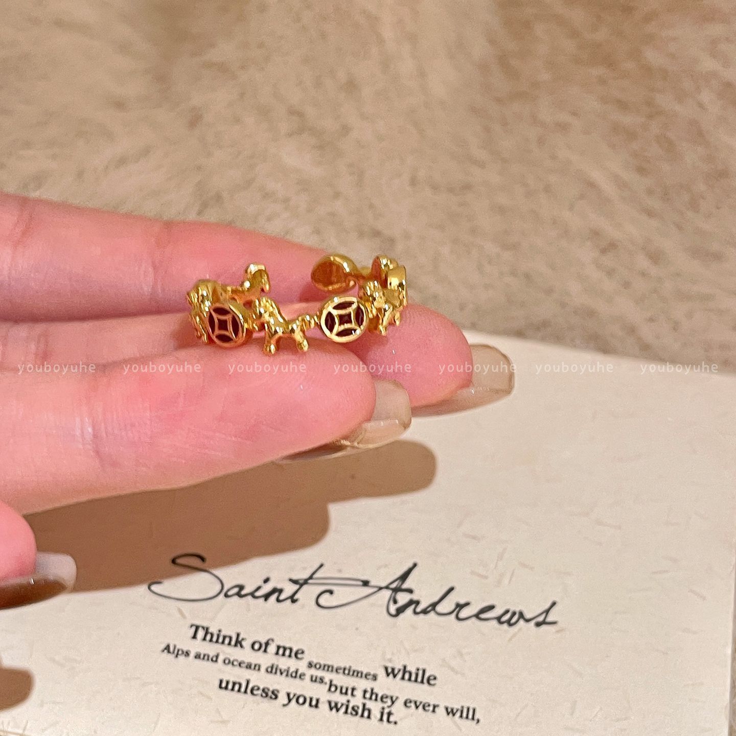 Women's Golden Pony Index Finger Ring, New Year Light Luxury High end Stackable Open Band,... thumbnail 4