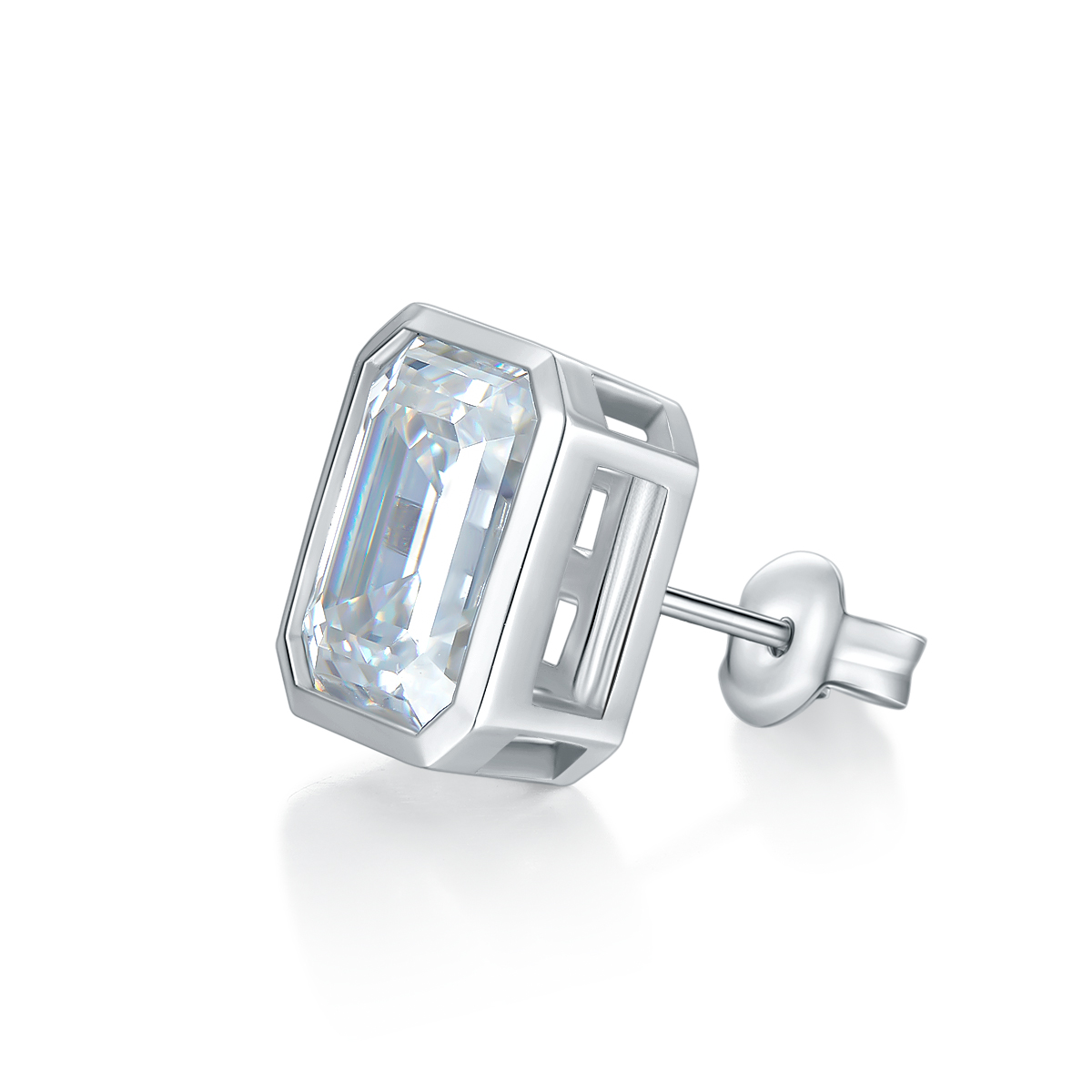Emerald Cut Moissanite Sterling Silver Studs