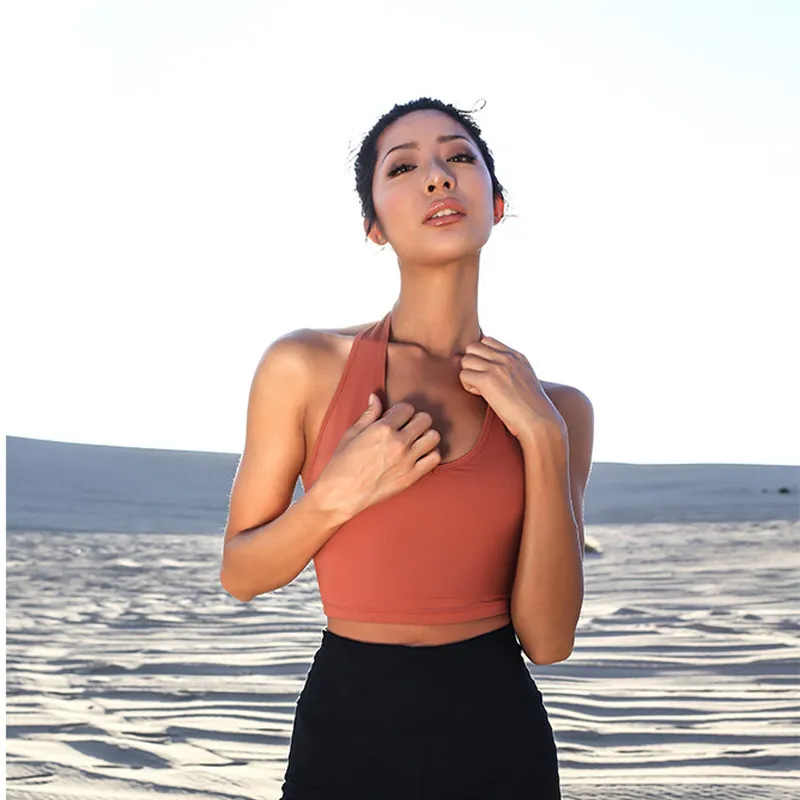 Halter Beauty Strap Chest Pad Push Up Fitness Top - Orange