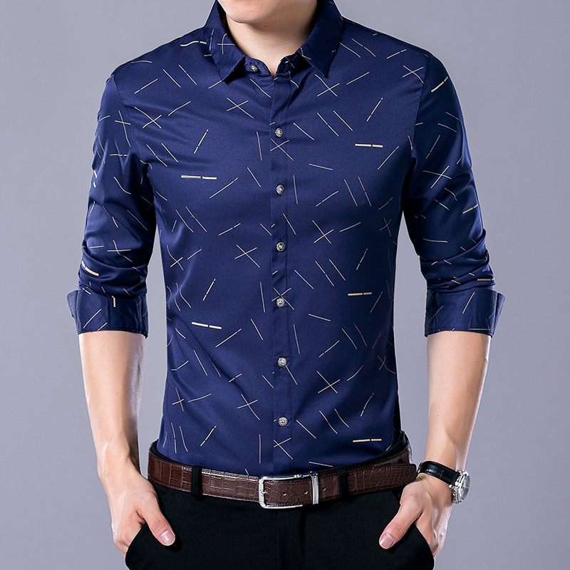 Title 2, Camisa de manga comprida casual slim com estamp...