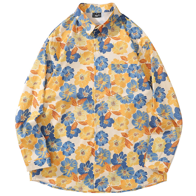 Men's Vintage Yellow Floral Full Print Long Sleeve Shirt