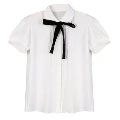 Sweet And Cute Preppy Style All-match Doll Collar Shirt Women - Beige Short Sleeve - View 1