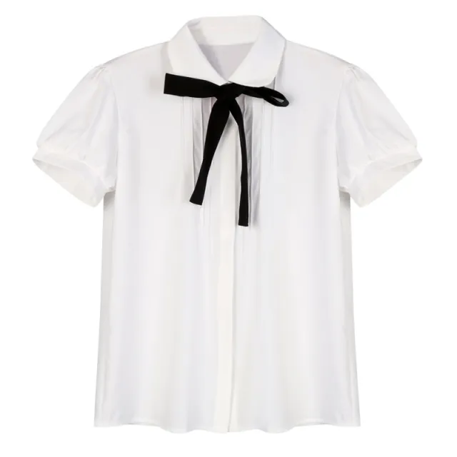 Sweet And Cute Preppy Style All match Doll Collar Shirt Women Beige Short Sleeve - Shop at LoveMi