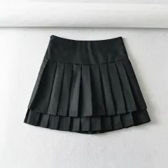 Ladies Fashion Personality Double Pleated Skirt - Black - View 1
