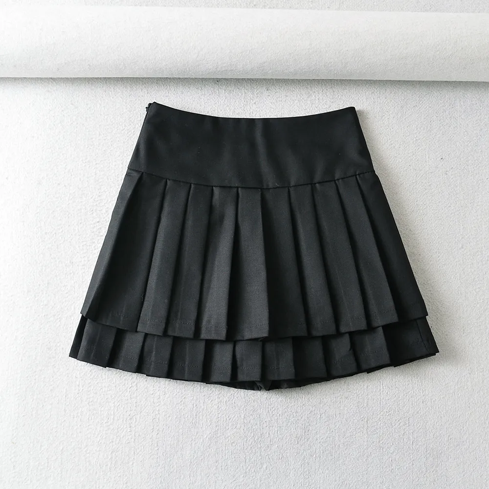 Ladies Fashion Personality Double Pleated Skirt - Black