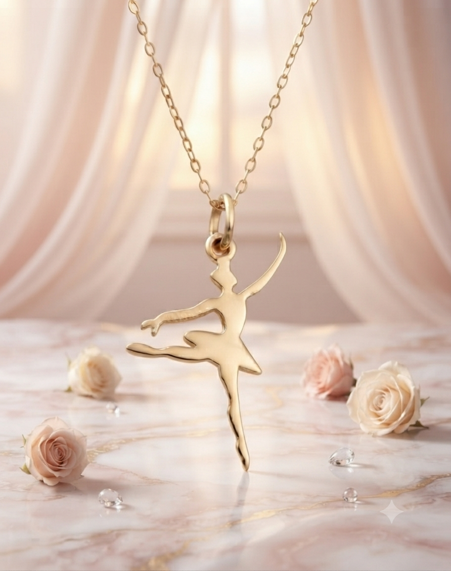 Custom Ballet Dancer Necklace 24K Gold Plated Silver Name Pendant — view 4