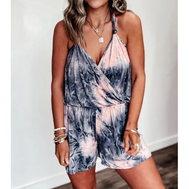 Loose Printed Suspender Jumpsuit Pink - Shop at LoveMi