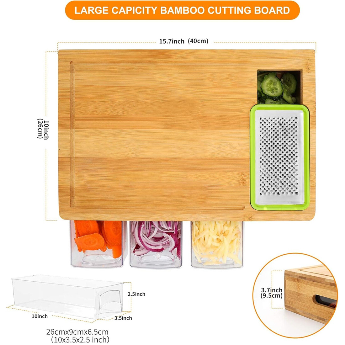 Chopping Board With Containers, Large Bamboo Cutting Anti Slip Pads — image 7
