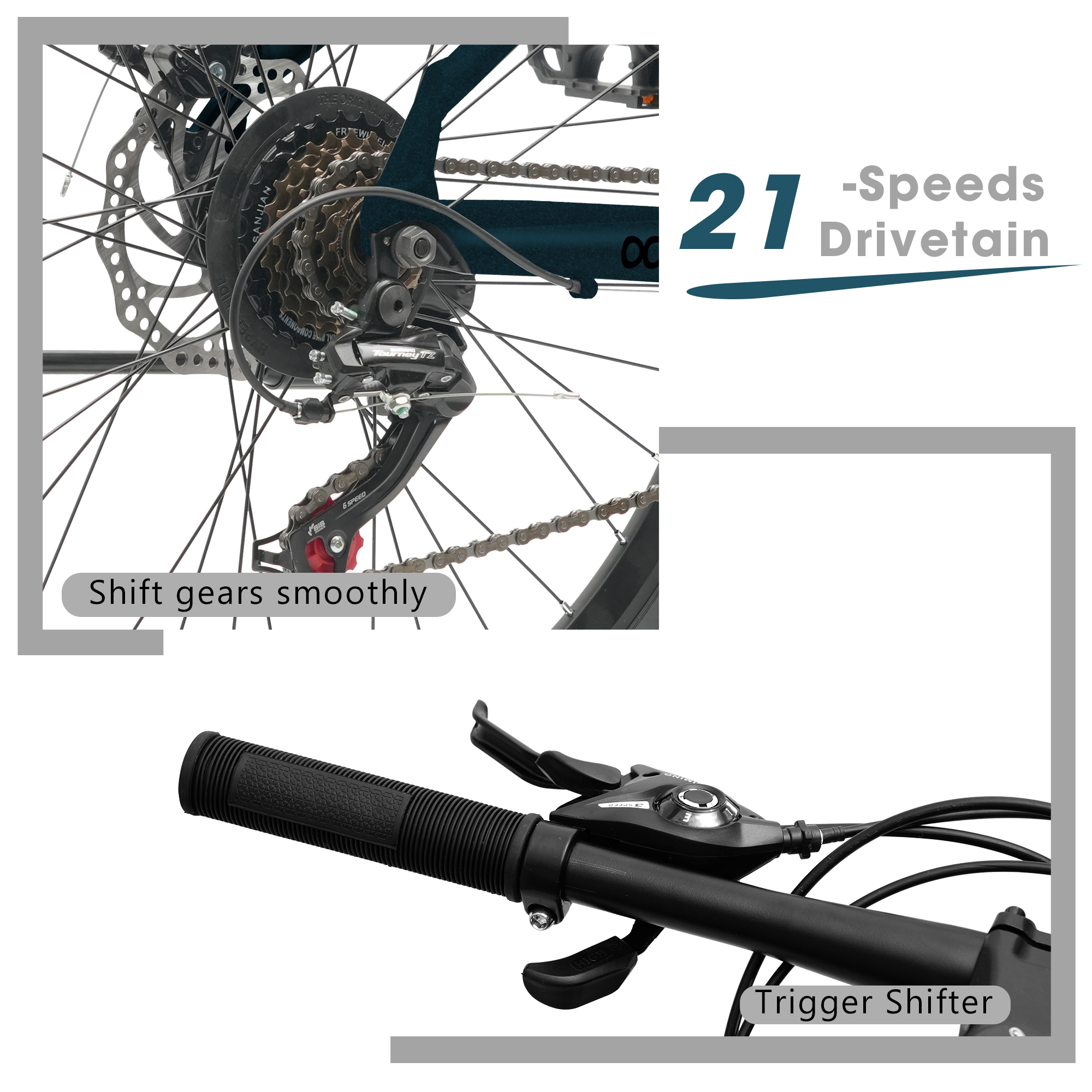 A26317 KIAPALNO 26 Inch All-Terrain Mountain Bike With Disc Brakes 21-Speed Drivetrain & Durable Carbon Steel Frame Ideal For Men And Women, Perfect For Trail Riding And Touring