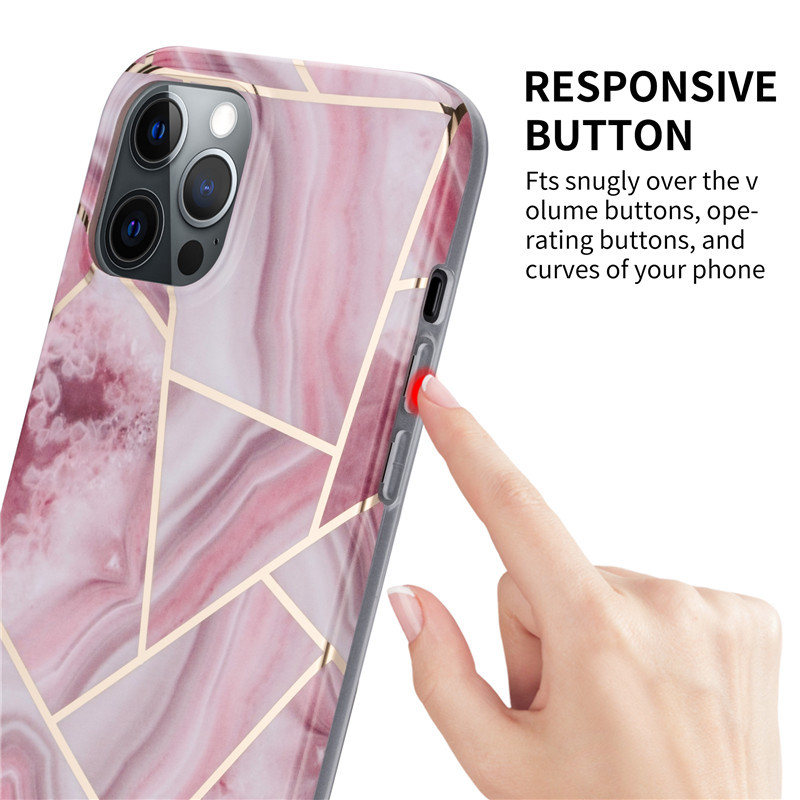 Telefoonhoesje met gesplitst marmerpatroon en galvanische afwerking – gemarmerd roze – iPhone 12 mini
