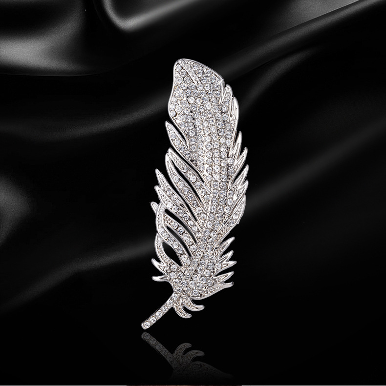 Title 2, Korean Style Full Diamond Feather Brooch for Wo...