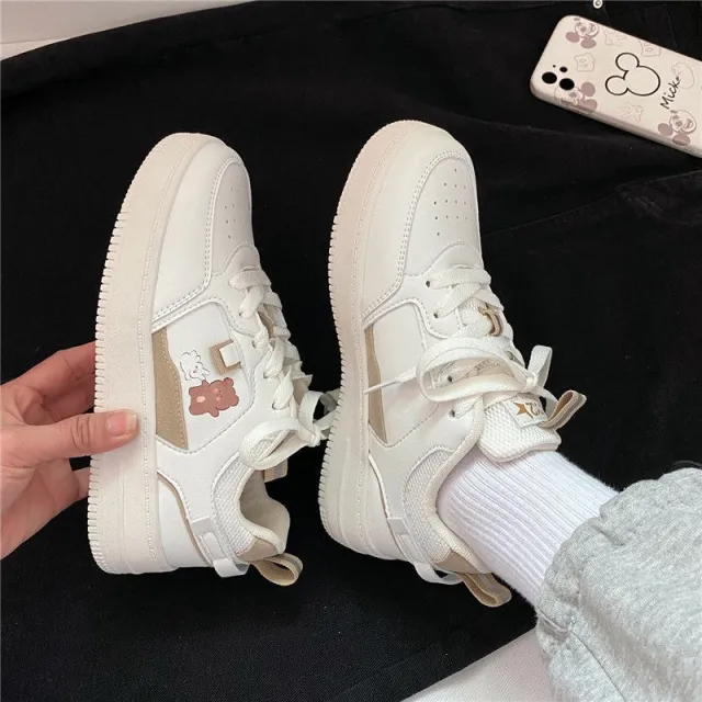 Japanese Cute Bear Thick soled White Shoes White - Shop at LoveMi