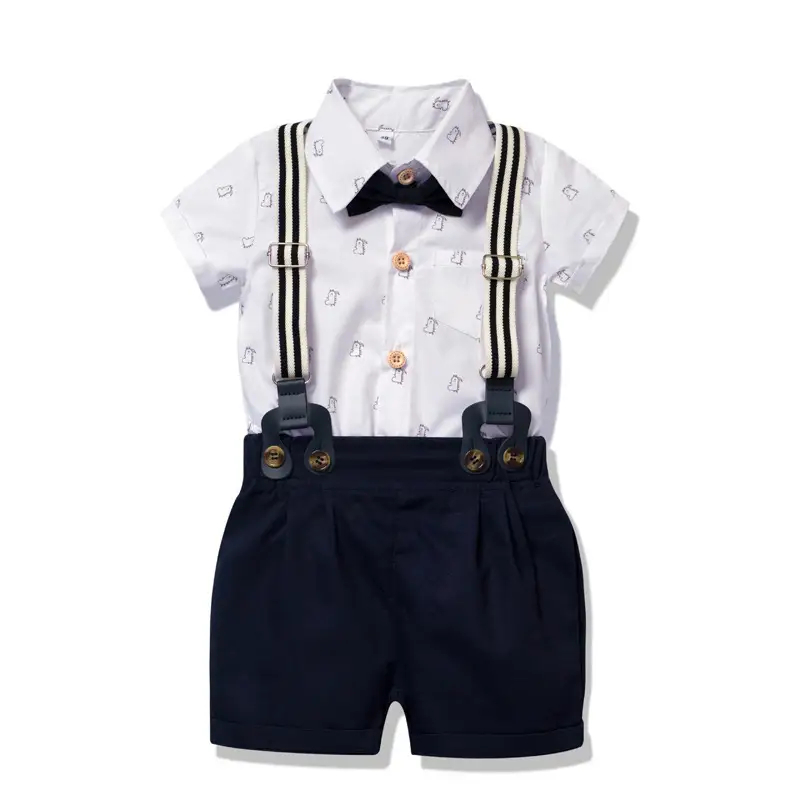 Summer New Short Sleeved Kazakhstan Shorts Suspender Bow Tie Four-piece Set