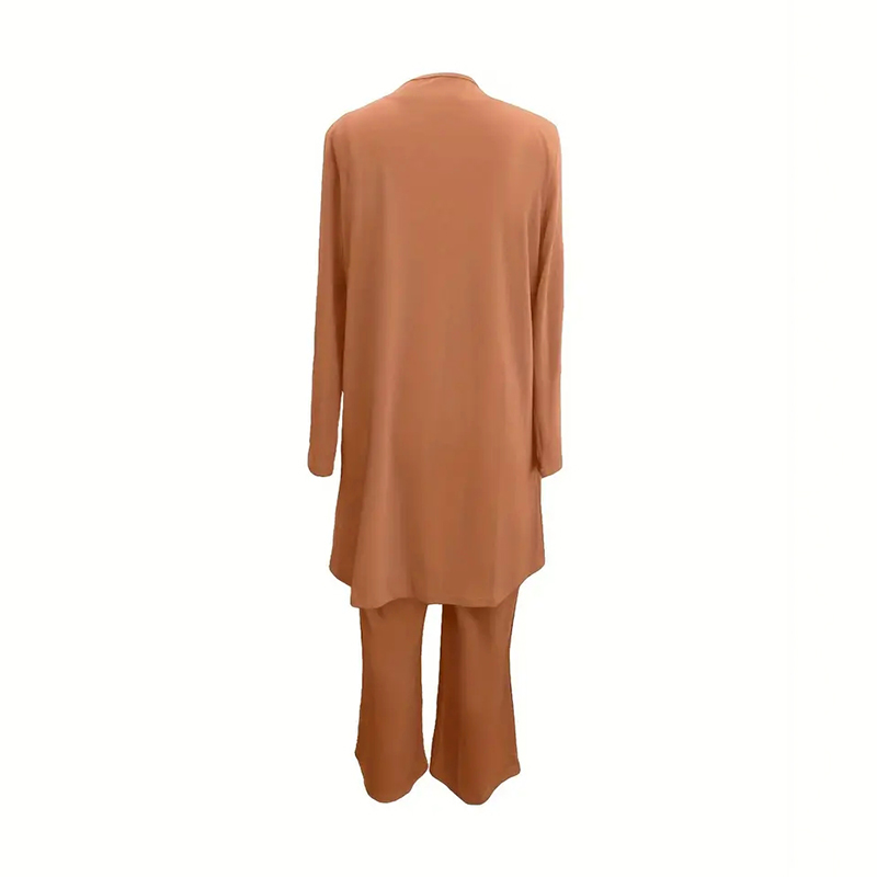 Women's Plus Size Casual 3-Piece Set Open Front Cardigan Sleeveless Vest Pants Solid Color Lounge Set - Image 5