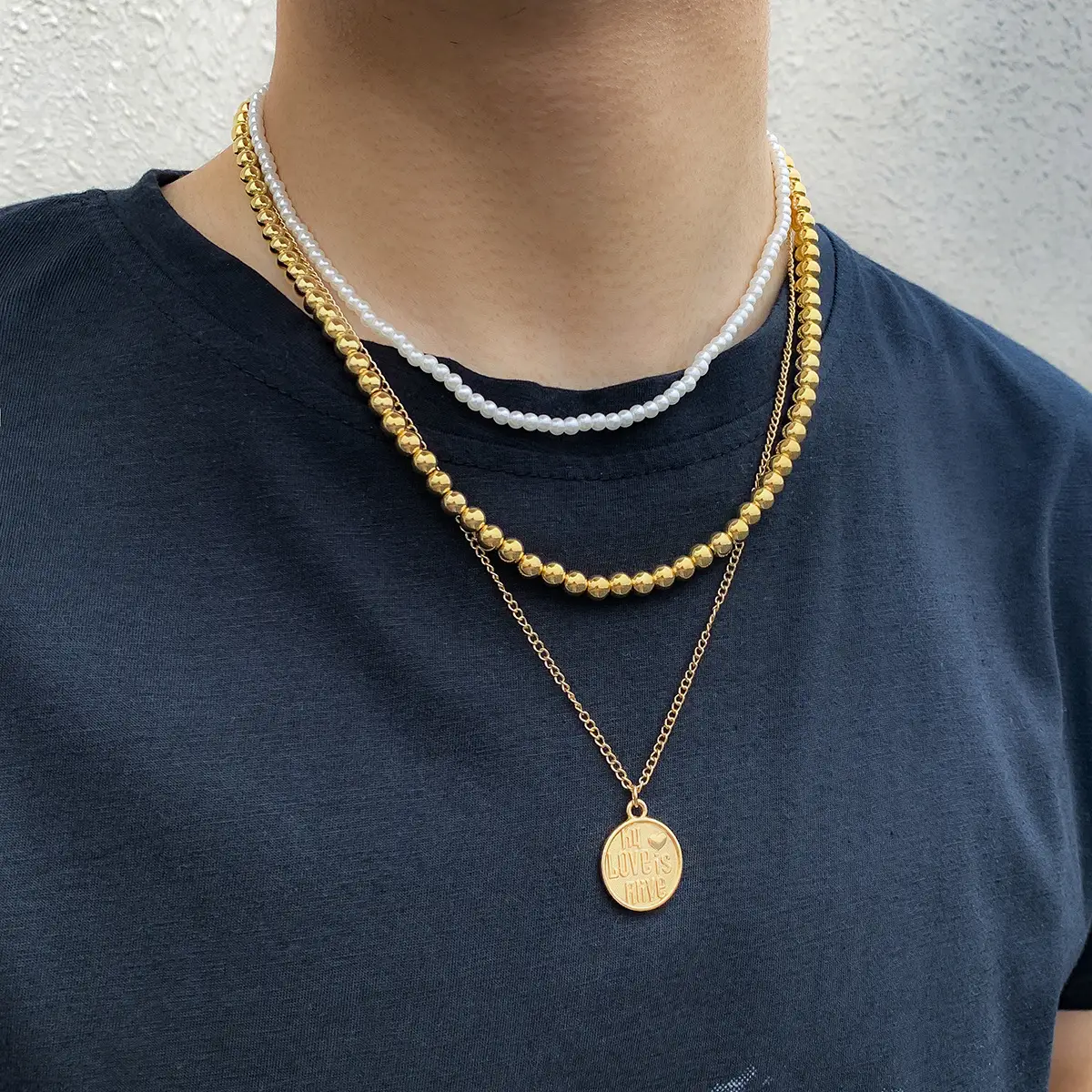 Pearl Chain Handmade Letter Tag Necklace Set