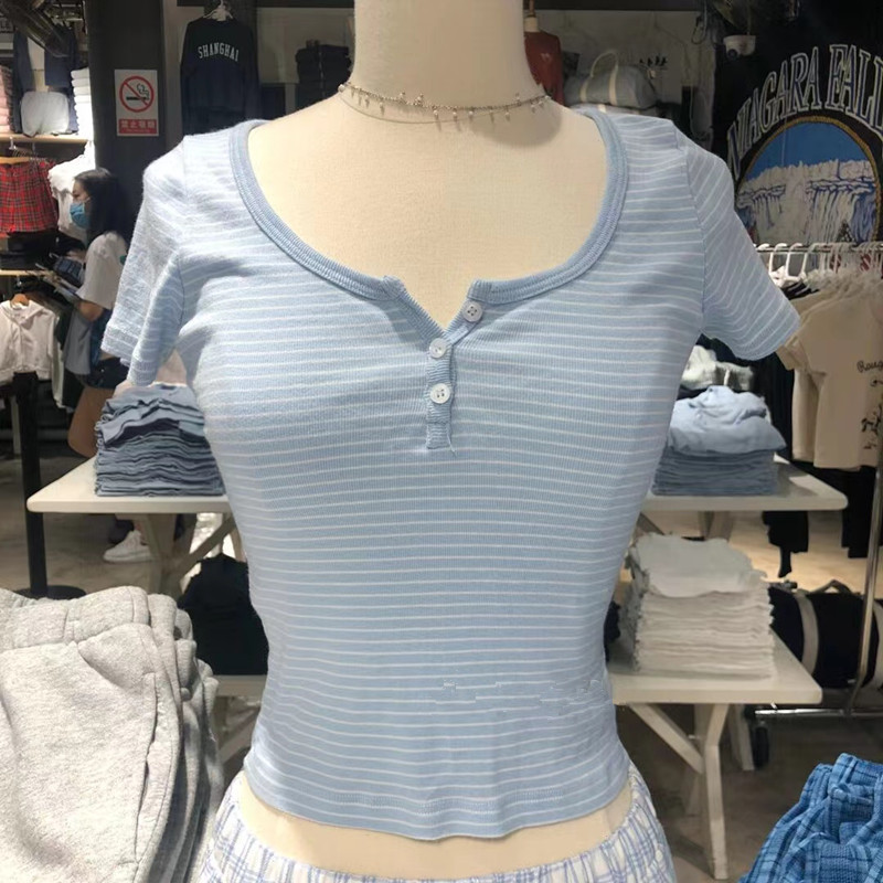 Triple Button Stripe Top Bm Slim Fit