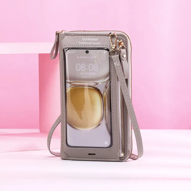 Transparent Touch Screen Mobile Phone Crossbody Bags Women Anti theft Multifunctional Long Wallet ZIpper Shoulder Bag Grey - Shop at LoveMi