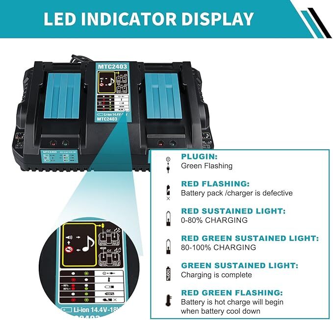 Doppel-Schnellladegert Fr  18V Li-Ion-Akkus BL186BL1830BL1850, BL1840 DE