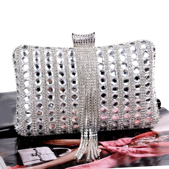 New Fringed Evening Ladies Fashion Clutch Bag Silver - Shop at LoveMi