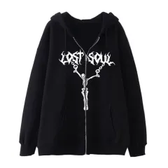 Women's Street Hip-hop Jacket Skeleton Zipper - Navy - View 1