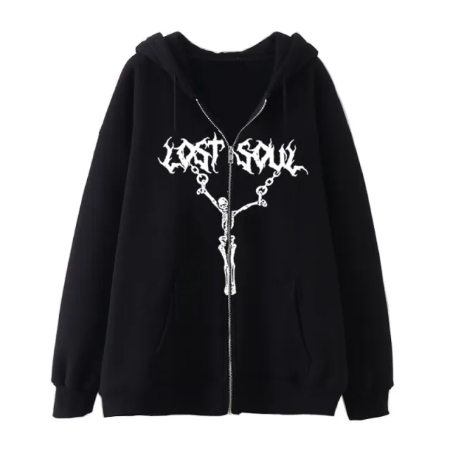 Women's Street Hip hop Jacket Skeleton Zipper Navy - Shop at LoveMi
