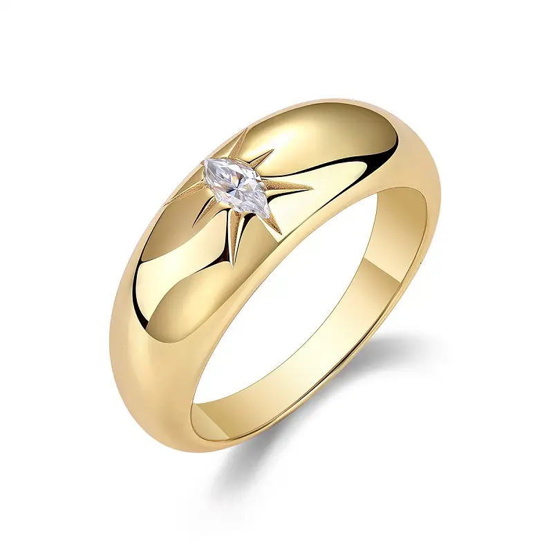 S925 Silver Gold Plated Marquise Moissanite Ring