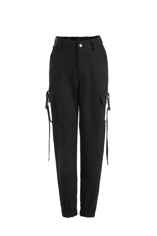 Women's New Style Streamer Bag Buckle Casual Pants Black - Shop at LoveMi