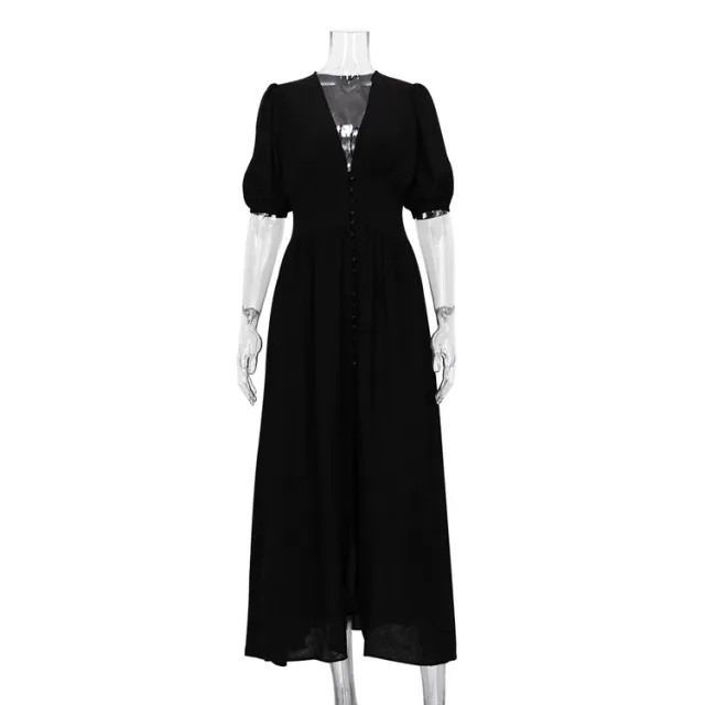 Bubble Sleeves For A Slimming Look Slim Fitting Slit Long Skirt Black - Shop at LoveMi