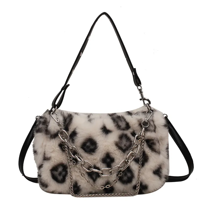 Winter Plush Bags Chain Shoulder Bag Women Flowers Print