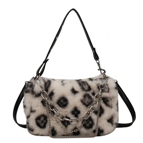 Winter Plush Bags Chain Shoulder Bag Women Flowers Print