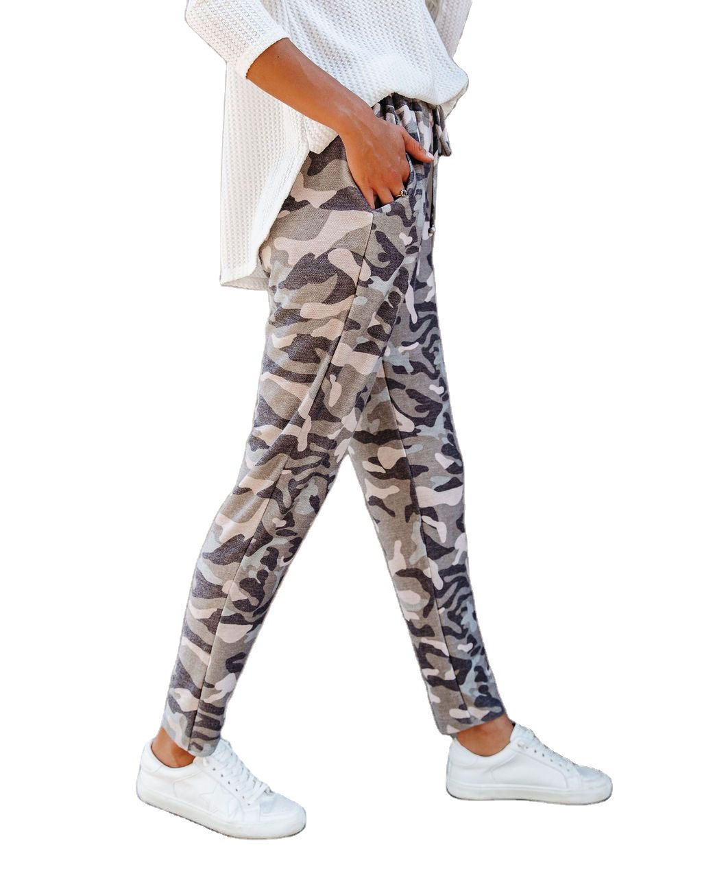 Title 6, Camouflage Print Elastic Waist Casual All-Match...