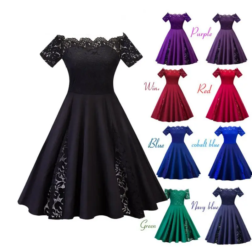 Off-Shoulder A-Line Midi Dress with Lace Detail