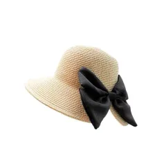 Woven Butterfly Straw Hat Summer Thin Style - Black Bow - View 1