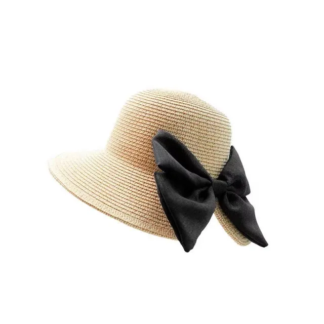 Woven Butterfly Straw Hat Summer Thin Style Black Bow - Shop at LoveMi