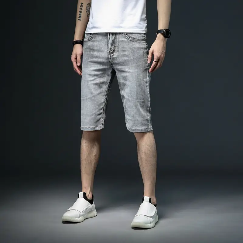 Five Points Oblique Slot Pocket Middle Pants Thin Denim Shorts Men's Straight Loose Breeches Oblique Opening
