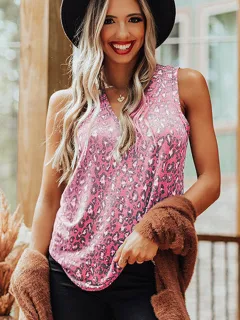 European And American Casual Sleeveless Loose T-shirt - Pink - View 1