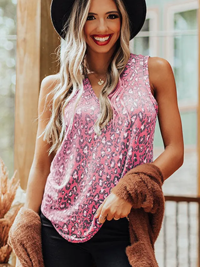 European And American Casual Sleeveless Loose T shirt Pink - Shop at LoveMi