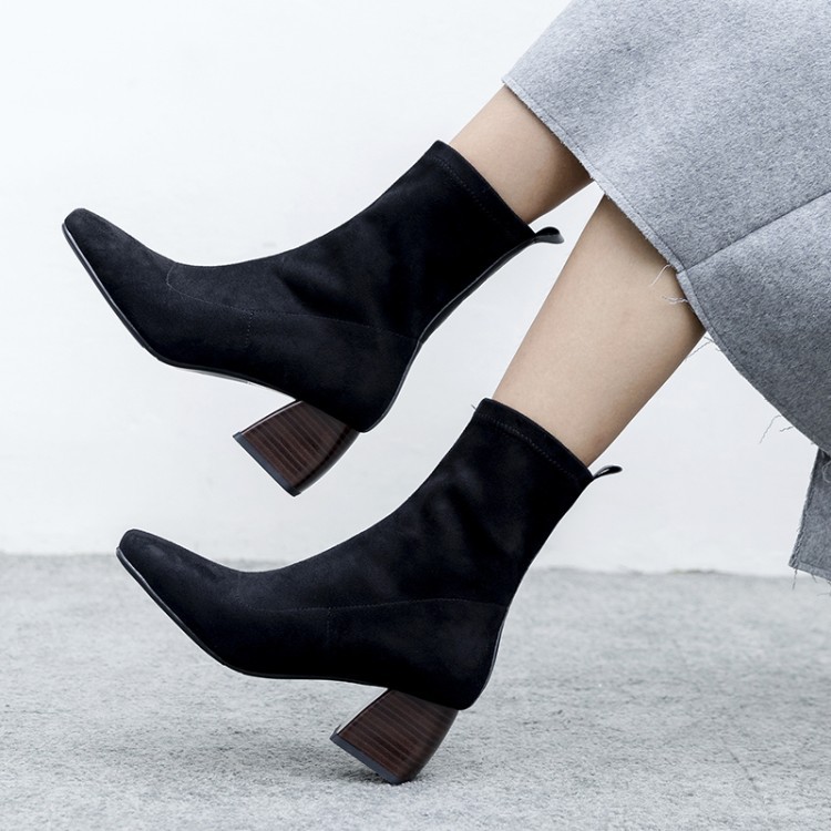 Children's Boots High-heeled Elastic Fashion Black Thick Heel