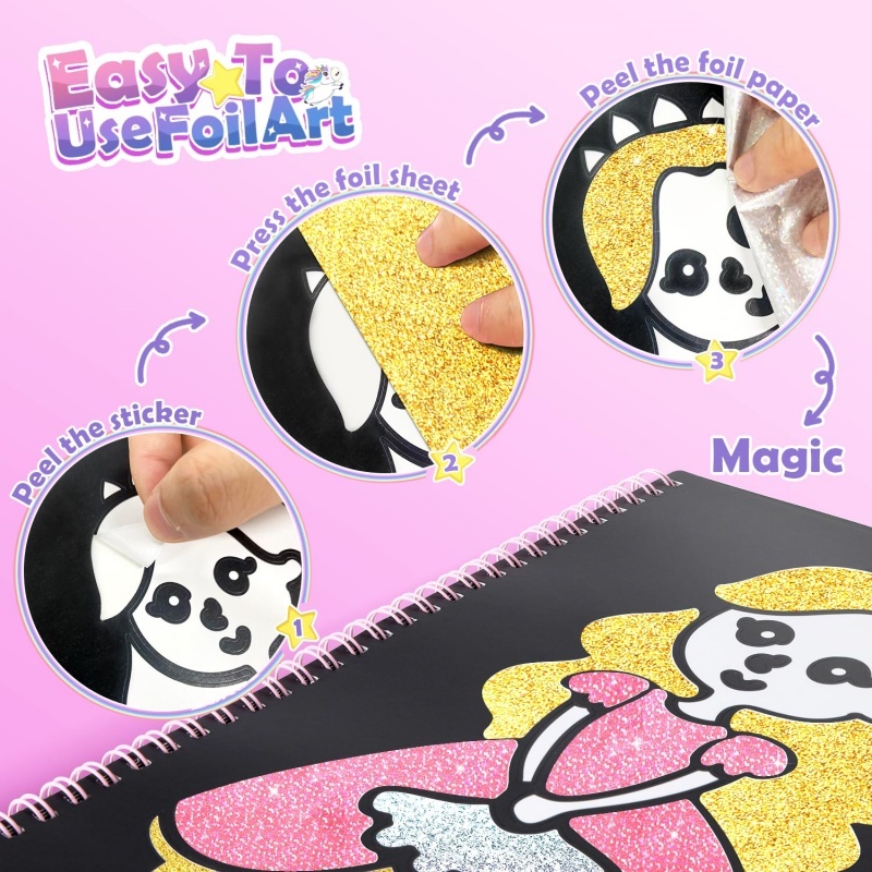 Foil Art Craft Kit For Kids, Children's Cartoon DIY Creative Activity Set