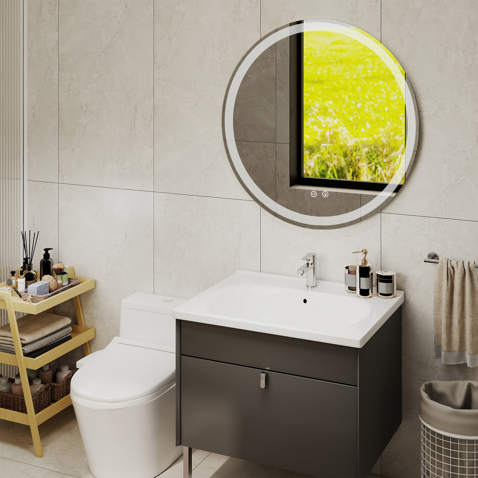 Smart Anti-fog LED Bathroom Mirror With Circular Dual Lights And 3-color Temperature Memory Dimming image 7