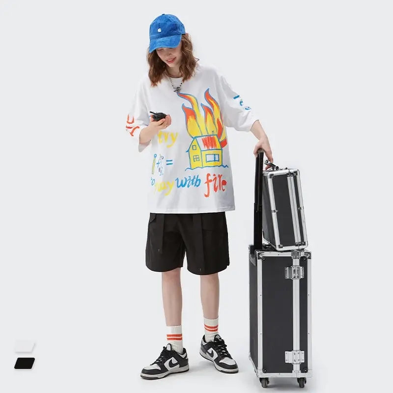 Street Crayon Hand Brush Short Sleeve T-shirt Top Men