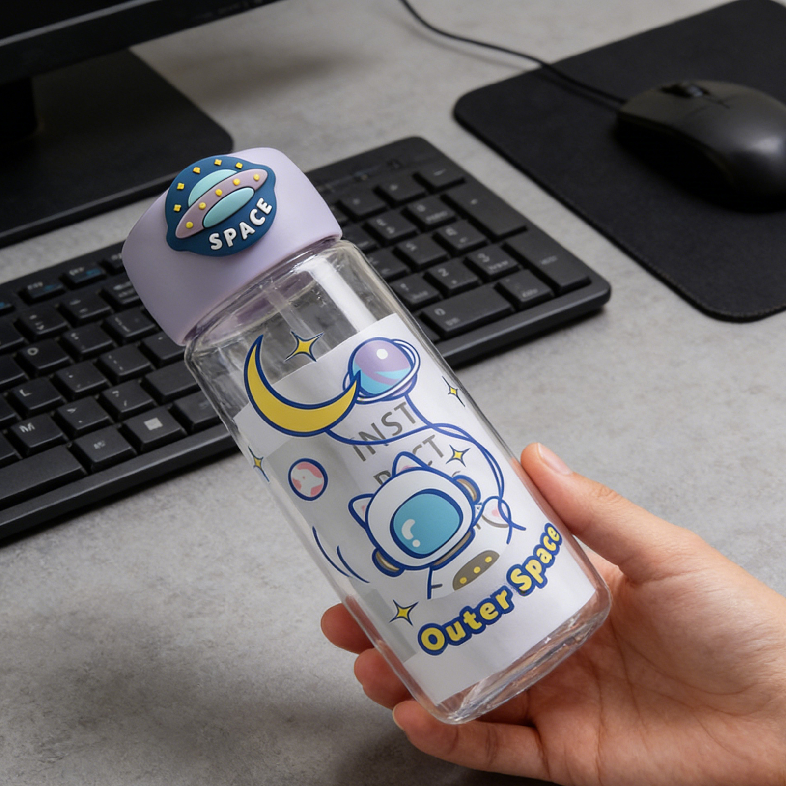 Astronaut Cat Plastic Bottle 400ml-Purple 4